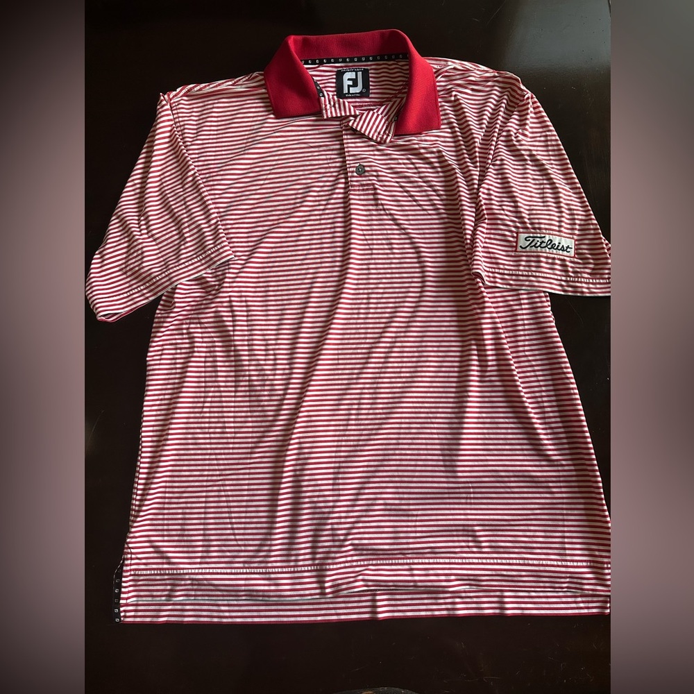 FootJoy Red Striped Golf Polo Titlest Patch L